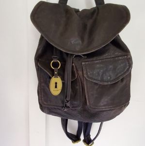 Fossil black leather backpack with blue liner